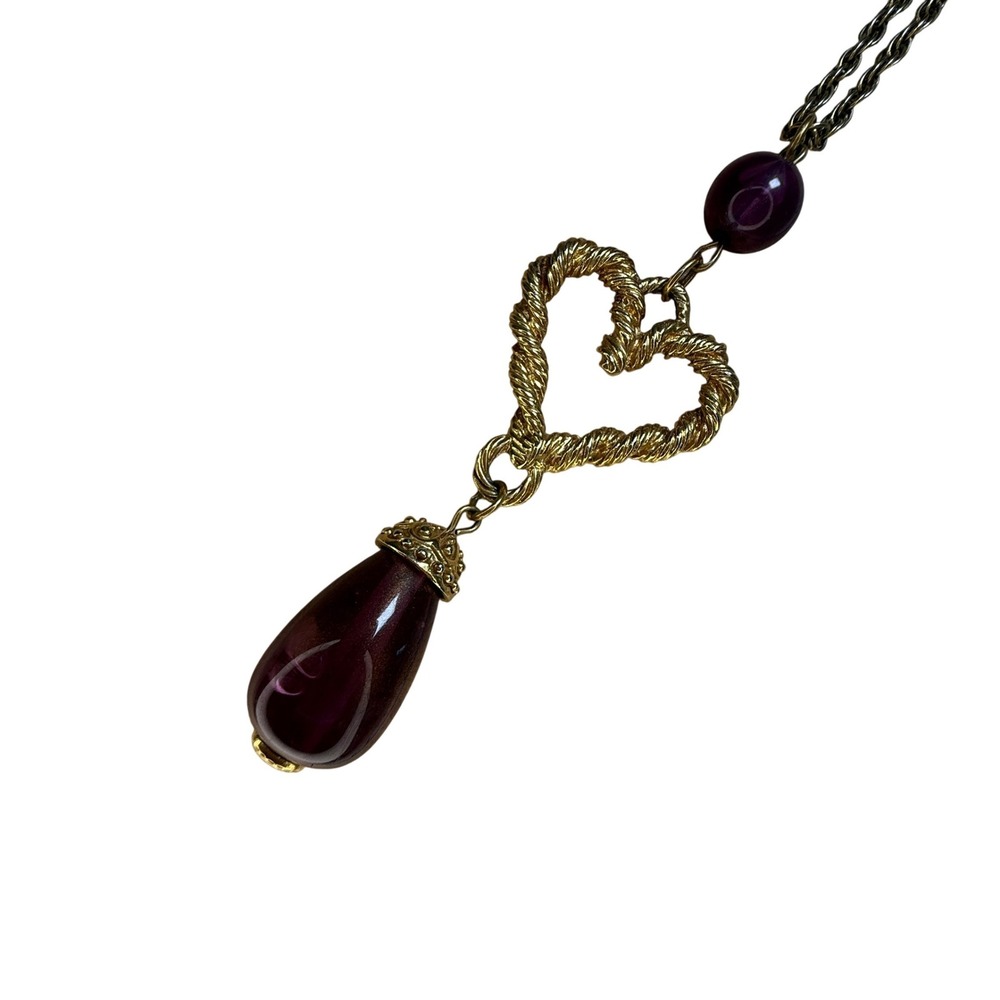 Avon Heart Necklace Purple Gold Tone Statement Romantic Classic Elegant - Picture 2 of 15